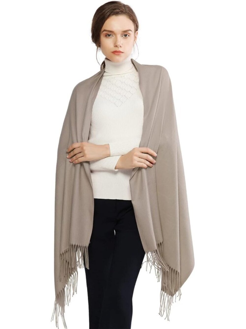 Women's Light Khaki Wedding Bridal Scarf Pashmina Shawls Long Large Scarves
